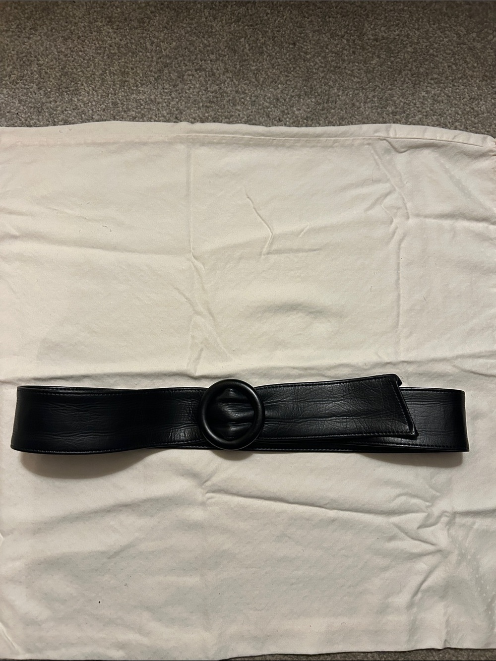 Faux Leather Black Wide Circle-Buckle Waist Belt
